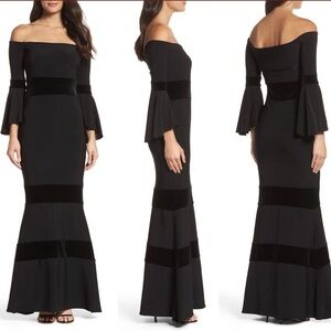 Xscape Velvet Trim Off Shoulder Mermaid Gown Size 12 Special Occasion Maxi